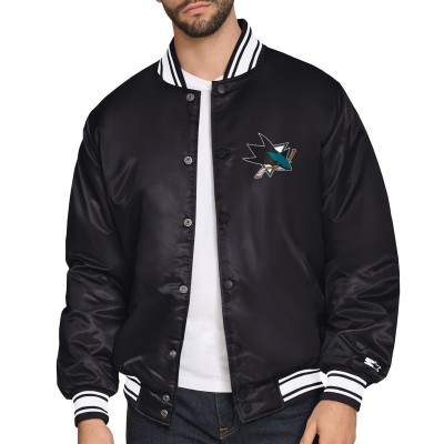 San Jose Sharks Starter Black Triangle Satin Varsity Full-Snap Jacket