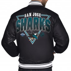 San Jose Sharks Starter Black Triangle Satin Varsity Full-Snap Jacket San Jose Sharks Starter Black Triangle Satin Varsity Full-Snap Jacket
