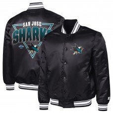 San Jose Sharks Starter Black Triangle Satin Varsity Full-Snap Jacket San Jose Sharks Starter Black Triangle Satin Varsity Full-Snap Jacket