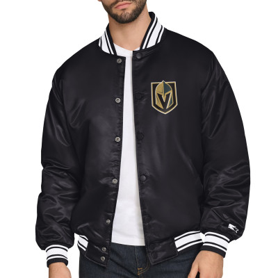 Куртка Vegas Golden Knights Starter Black Triangle Satin Varsity Full-Snap