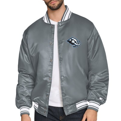 Utah Mammoth Starter Gray Triangle Satin Varsity Full-Snap Jacket