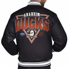 Anaheim Ducks Starter Black Triangle Satin Varsity Full-Snap Jacket Anaheim Ducks Starter Black Triangle Satin Varsity Full-Snap Jacket
