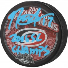Rod BrindAmour Carolina Hurricanes Autographed Fanatics Authentic 2006 Stanley Cup Champions Hockey Puck with 2006 SC Champs Inscription