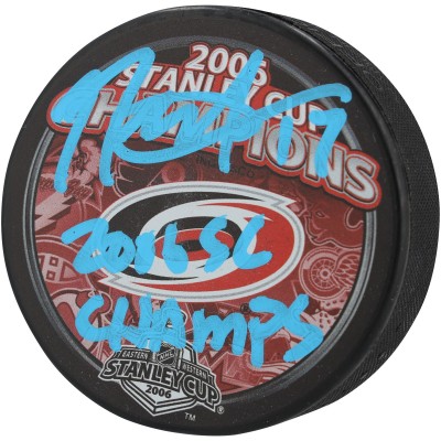 Rod BrindAmour Carolina Hurricanes Autographed Fanatics Authentic 2006 Stanley Cup Champions Hockey Puck with 2006 SC Champs Inscription