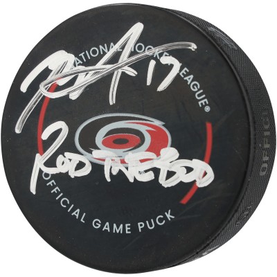 Rod BrindAmour Carolina Hurricanes Autographed Fanatics Authentic Official Game Puck with Rod the Bod Inscription
