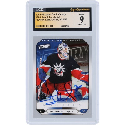 Henrik Lundqvist New York Rangers Autographed 2005-06 Upper Deck Victory Rookies #288 CGC Fanatics Witnessed Authenticated 9/10 Rookie Card
