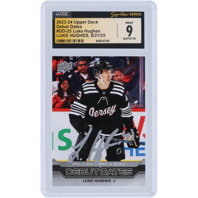 Карточка Luke Hughes New Jersey Devils Autographed 2023-24 Upper Deck Series 1 Debut Dates #DD-25 CGC Fanatics Witnessed Authenticated 9/10