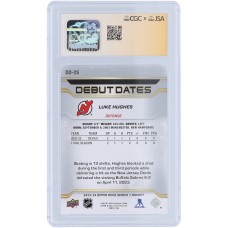 Luke Hughes New Jersey Devils Autographed 2023-24 Upper Deck Series 1 Debut Dates #DD-25 CGC Fanatics Witnessed Authenticated 10/10 Rookie Card