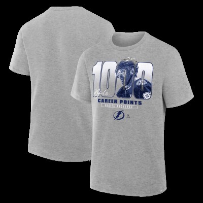 Футболка Tampa Bay Lightning Nikita Kucherov Fanatics MTO Label Gray 1000 Career Points Legacy