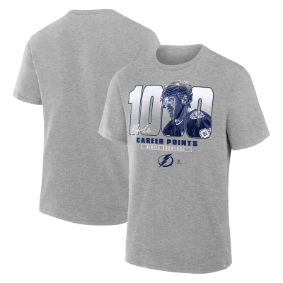 Футболка Tampa Bay Lightning Nikita Kucherov Fanatics MTO Label Gray 1000 Career Points Legacy