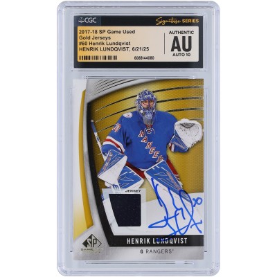 Henrik Lundqvist New York Rangers Autographed 2017-18 Upper Deck SP Game Used Gold Jerseys Relic #60 CGC Fanatics Witnessed Authenticated Auto 10 Card