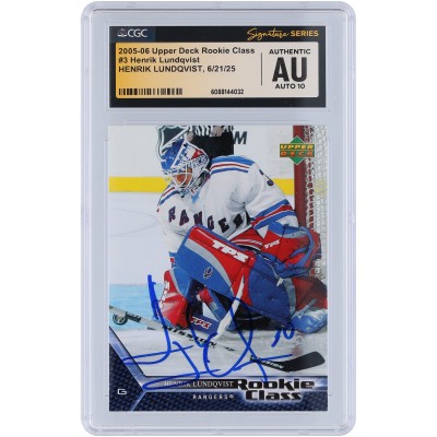 Henrik Lundqvist New York Rangers Autographed 2005-06 Upper Deck Rookie Class #3 CGC Fanatics Witnessed Authenticated Auto 10 Rookie Card