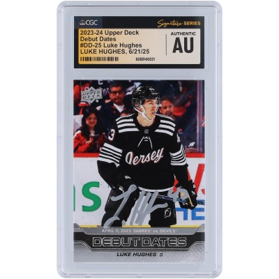 Luke Hughes New Jersey Devils Autographed 2023-24 Upper Deck Series 1 Debut Dates Silver Ink #DD-25 CGC Fanatics Witnessed Authenticated Rookie Card