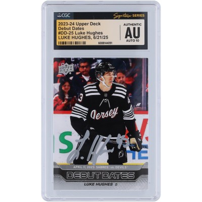 Luke Hughes New Jersey Devils Autographed 2023-24 Upper Deck Series 1 Debut Dates Silver Ink #DD-25 CGC Fanatics Witnessed Authenticated Auto 10 Rookie Card
