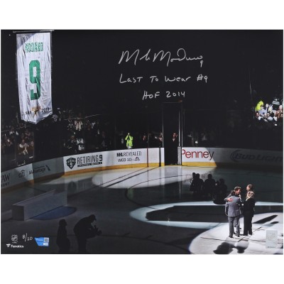 Mike Modano Dallas Stars Autographed Fanatics Authentic 16 x 20 Jersey Retirement Night Photograph with Multiple Inscriptions - Limited Edition of 10