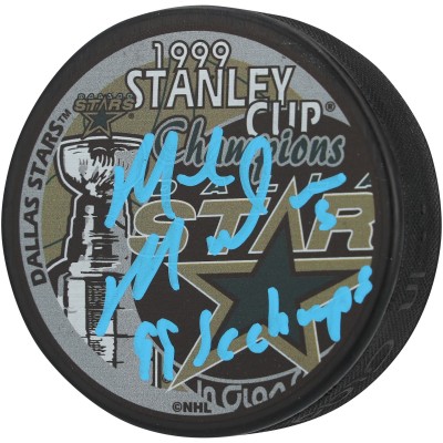 Mike Modano Dallas Stars Autographed Fanatics Authentic 1999 Stanley Cup Champions Hockey Puck with 99 SC Champs Inscription