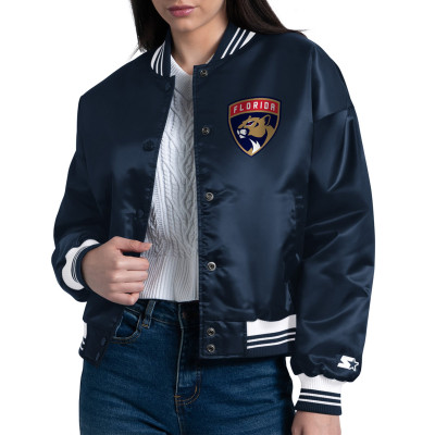 Женская рубашка Florida Panthers Starter Navy Arch Stripe Satin Varsity Jacket