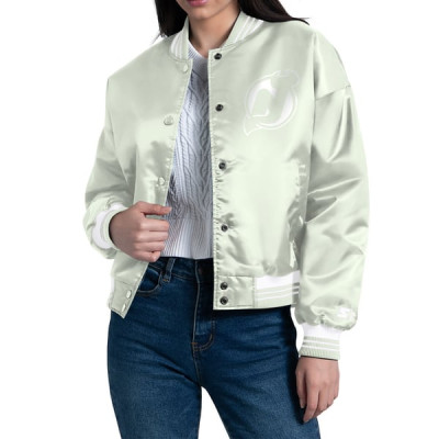 Женская джерси New Devils Starter Green Fashion Script Satin Full-Snap Varsity Jacket