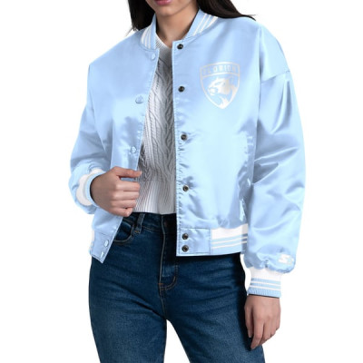 Женская рубашка Florida Panthers Starter Blue Fashion Script Satin Varsity Jacket