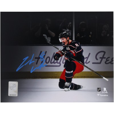 Zach Werenski Columbus Blue Jackets Autographed Fanatics Authentic 8 x 10 Navy Jersey Celebration Spotlight Photograph