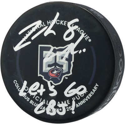 Zach Werenski Columbus Blue Jackets Autographed Fanatics Authentic 25th Anniversary Official Game Puck with Lets Go CBJ! Inscription