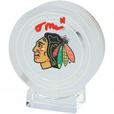 Oliver Moore Chicago Blackhawks Autographed Fanatics Authentic Crystal Puck - Filled with Ice from the 2023-24 Season