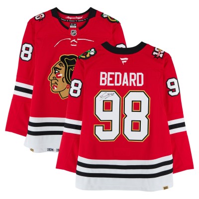 Игровая джерси Connor Bedard Chicago Blackhawks Autographed Fanatics Authentic 2025 Red Centennial Season Fanatics Premium