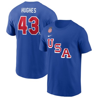 US Hockey Quinn Hughes Nike Royal 2026 Name & Number T-Shirt