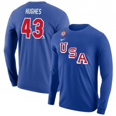 US Hockey Quinn Hughes Nike Royal 2026 Name & Number Long Sleeve T-Shirt