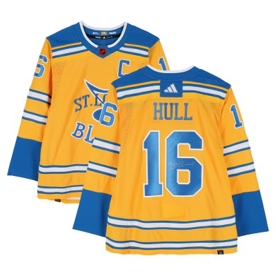 Brett Hull St. Louis Blues Autographed Fanatics Authentic 2022-23 Gold Reverse Retro adidas Jersey