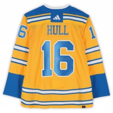 Brett Hull St. Louis Blues Autographed Fanatics Authentic 2022-23 Gold Reverse Retro adidas Jersey