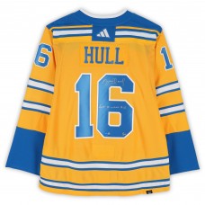 Brett Hull St. Louis Blues Autographed Fanatics Authentic 2022-23 Gold Reverse Retro adidas Jersey with Last to Wear #16 Inscription - Limited Edition #1/10