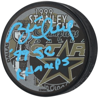 Brett Hull Dallas Stars Autographed Fanatics Authentic 1999 Stanley Cup Champions Hockey Puck with 99 SC Champs Inscription