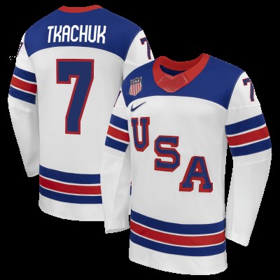 USA Hockey Brady Tkachuk Nike White 2026 Away Replica Jersey