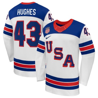 USA Hockey Quinn Hughes Nike White 2026 Away Replica Jersey