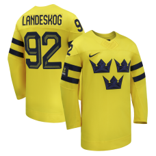 Sweden Hockey Gabriel Landeskog Nike Yellow 2026 Away Replica Jersey