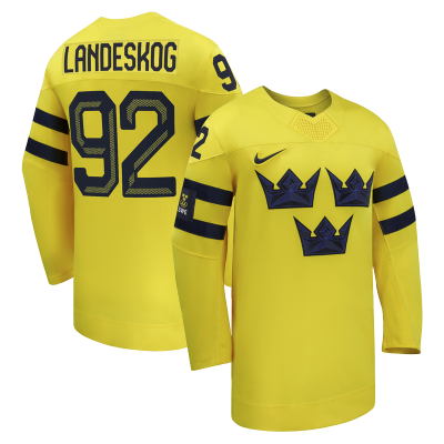 Sweden Hockey Gabriel Landeskog Nike Yellow 2026 Away Replica Jersey