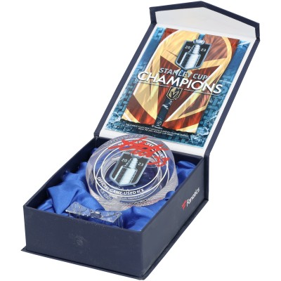 Adin Hill Vegas Golden Knights Autographed Fanatics Authentic 2023 Stanley Cup Champions Crystal Puck - Filled with Ice from the 2023 Stanley Cup Final