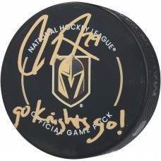 Carter Hart Vegas Golden Knights Autographed Fanatics Authentic Official Game Puck with Go Knights Go! Inscription