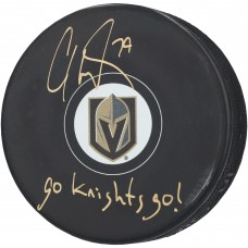 Carter Hart Vegas Golden Knights Autographed Fanatics Authentic Hockey Puck with Go Knights Go! Inscription
