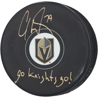 Carter Hart Vegas Golden Knights Autographed Fanatics Authentic Hockey Puck with Go Knights Go! Inscription