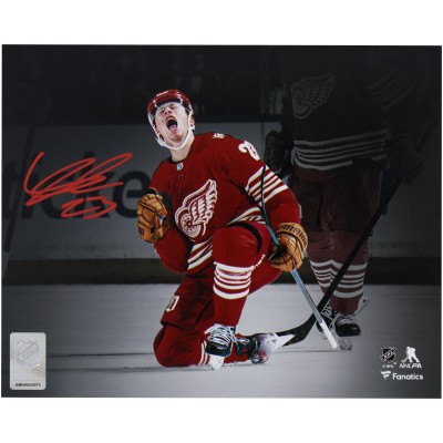 Lucas Raymond Detroit Red Wings Autographed Fanatics Authentic 8 x 10 100th Goal Celebration Spotlight Photograph