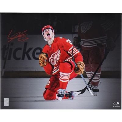 Lucas Raymond Detroit Red Wings Autographed Fanatics Authentic 16 x 20 100th Goal Celebration Spotlight Photograph