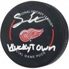 Simon Edvinsson Detroit Red Wings Autographed Fanatics Authentic Official Game Puck with Hockeytown Inscription