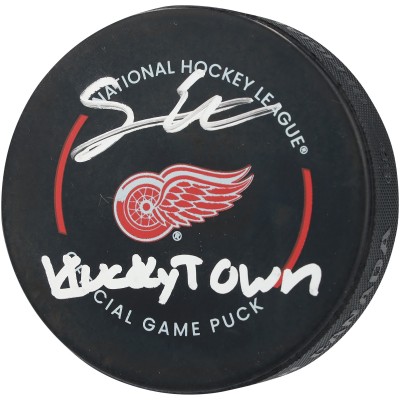 Simon Edvinsson Detroit Red Wings Autographed Fanatics Authentic Official Game Puck with Hockeytown Inscription