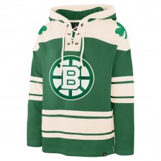 Boston Bruins Jeremy Swayman 47 Kelly Green St. Patricks Day Player Name & Number Lacer Pullover Hoodie