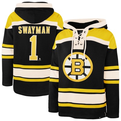 Boston Bruins Jeremy Swayman 47 Black Player Name & Number Lacer Hoodie