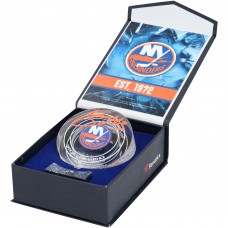 Mathew Barzal New York Islanders Autographed Fanatics Authentic Crystal Puck - Filled with Ice from the 2024-25 Season
