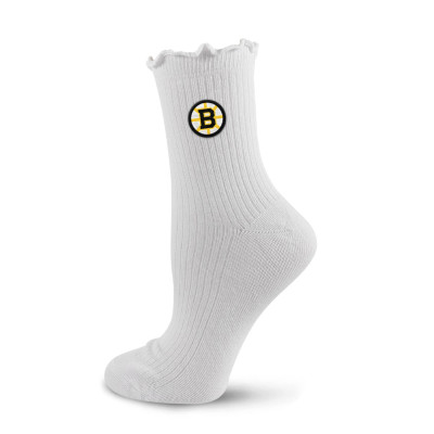 Женские носки Boston Bruins PRO Compression White Logo Lettuce Hem Quarter