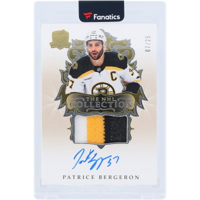 Patrice Bergeron Boston Bruins Autographed 2023-24 Upper Deck The Cup Tri-Color Game-Used Relic #NHL-PB #7/25 Card